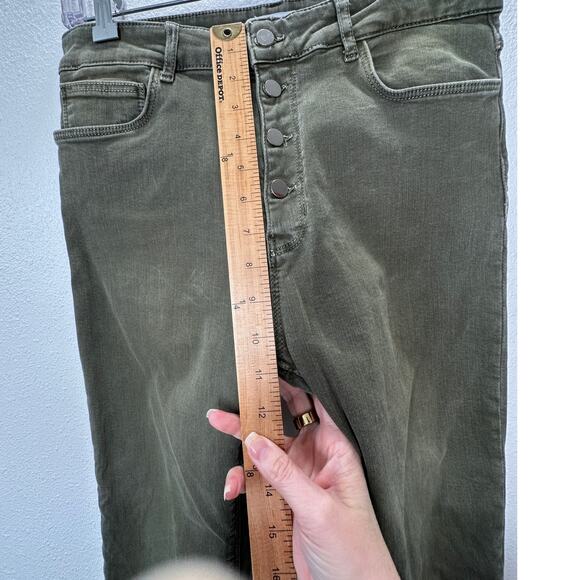 Zara Women Olive Green Button Fly Distressed Knee Skinny Jean High Waist 10 - Picture 15 of 16